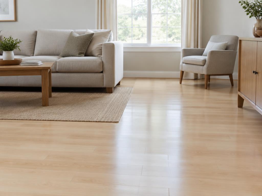 A residential room with pale, creamy hard maple flooring featuring subtle grain and a clean, smooth finish.